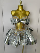 2025 Women Silver Sequins Rhinestone Sexy Backless Two Piece Set  Birthday Party Club Fancy Outfit Stage Performance Costume